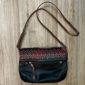 Black Aztec Leather Sak Crossbody Bag